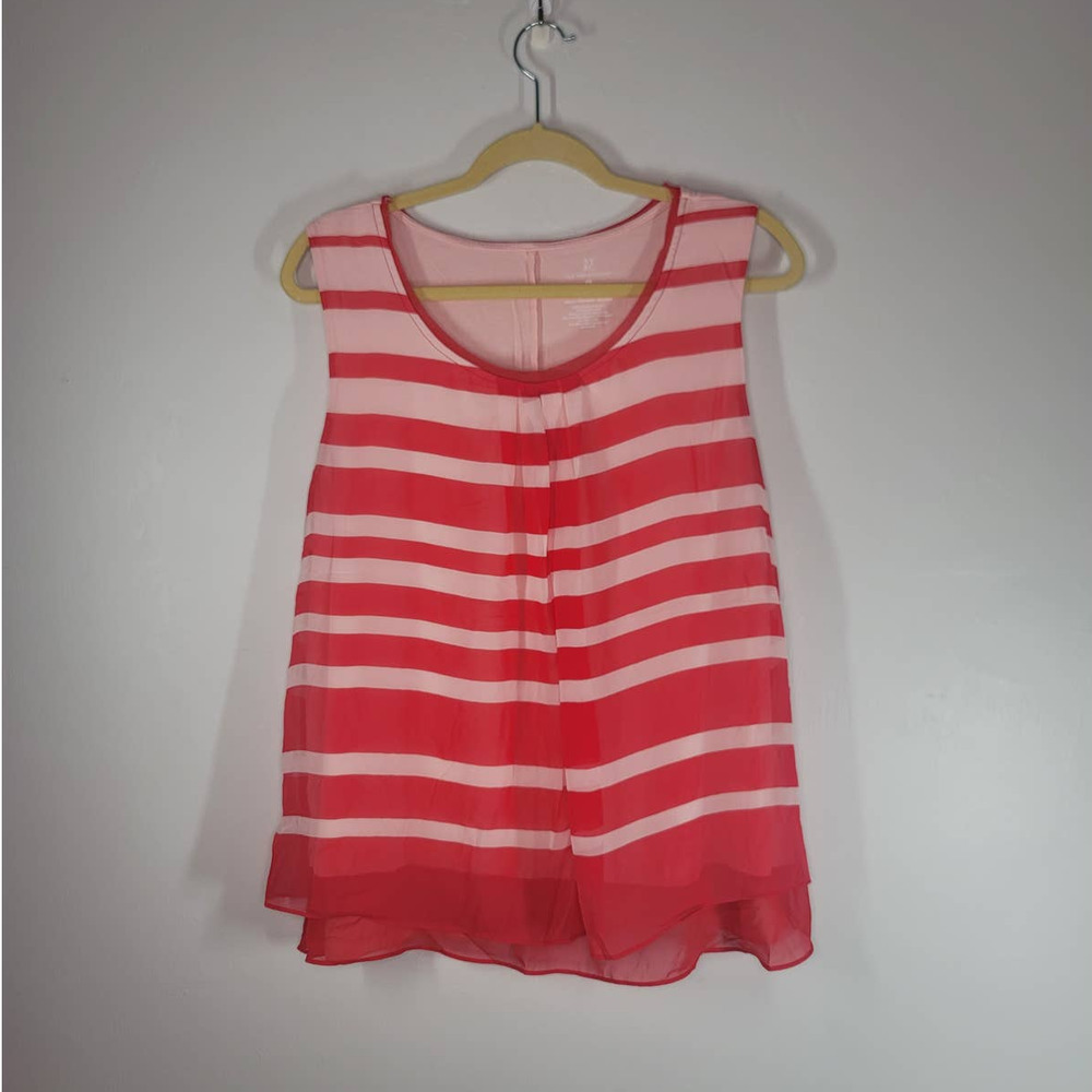 New York & Company Womens Striped Sleeveless Overlay Top Blouse Pink Red Size XL
